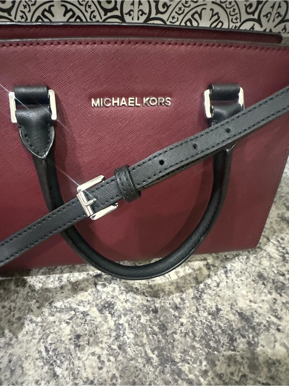 Michael Kors Selma Medium Merlot Saffiano Leather Satchel Crossbody Purse New